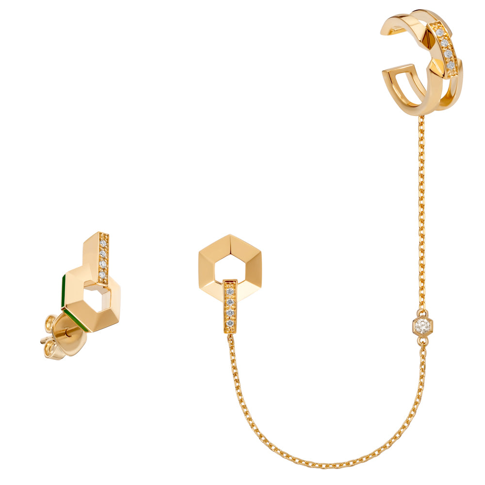 HONEY HONEY Ohrringe mit Ear Cuff und Diamanten